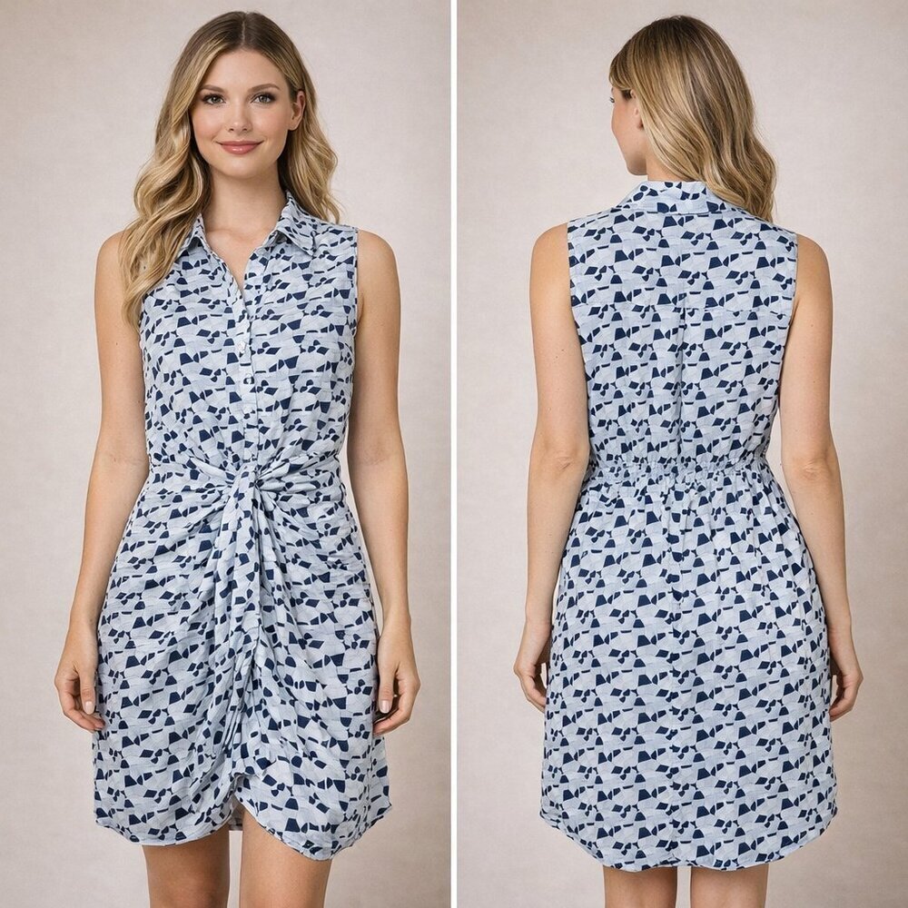 NWT Fate geometric pattern sleeveless front ruched dress medium